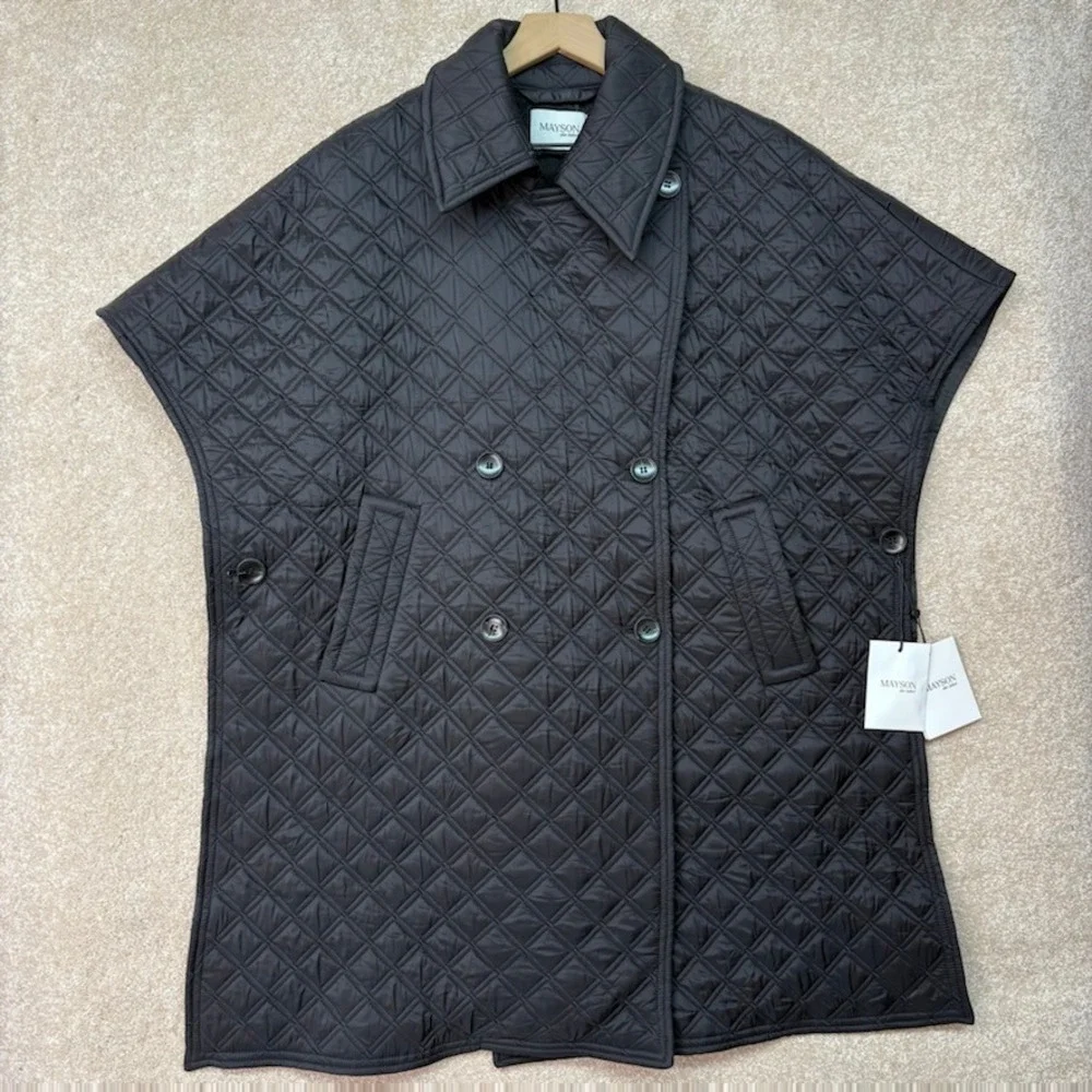 Mayson the Label Cape Coat‎ Womens One Size Black Quilted Double Breasted NEW